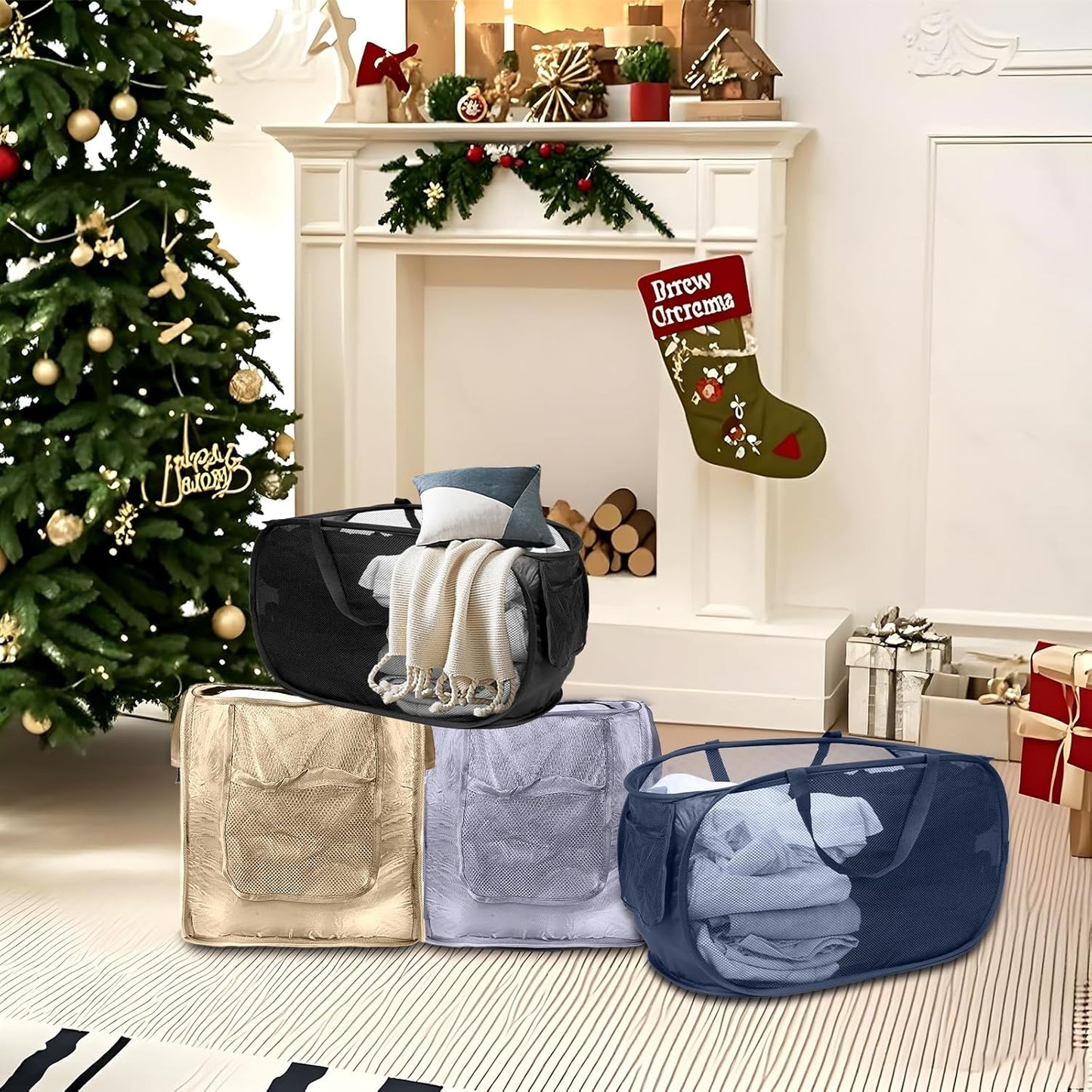 4 Pack Closet Storage Bins, Storage Containers for Closets, Fabric Closet Bins for StorageDecorative ,Collapsible Baskets for Organizing Clothes Toy Nursery (Black)