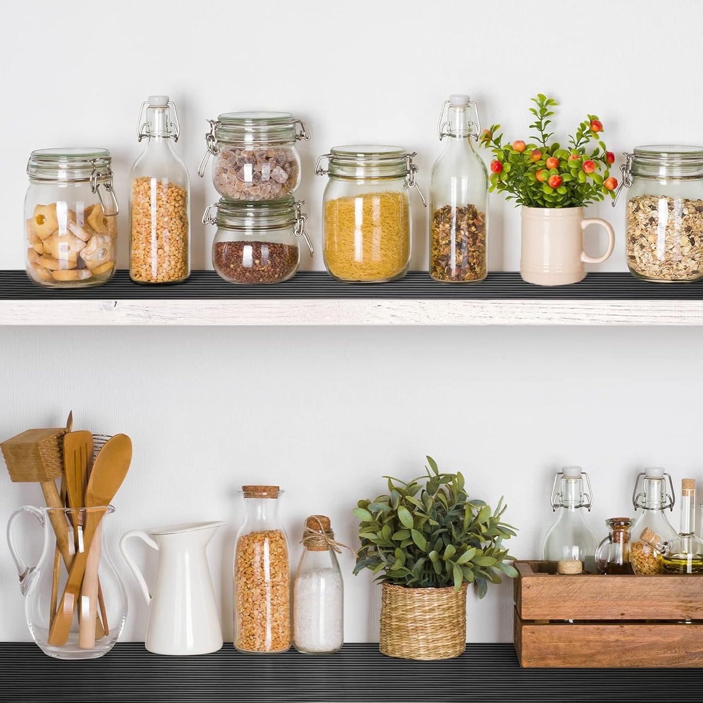 Glotoch Shelf Liner 17.5" x 30 ft. - Non Adhesive Refrigerator, Kitchen, Drawer Liners, Waterproof and Durable Fridge Table Place Mats for Cupboard, Cabinet, Drawer Liner, Black