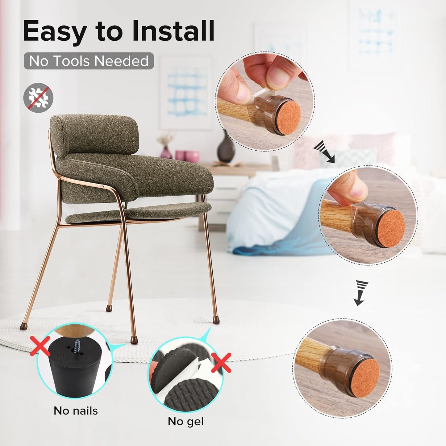 24PCS Upgraded Silicone Chair Leg Floor Protectors for Hardwood Floors, Furniture Sliders for Chair Legs, Felt Bottom Furniture Pads, Anti-Slip Round&Square Cap Covers to Scratch and Reduce Noise