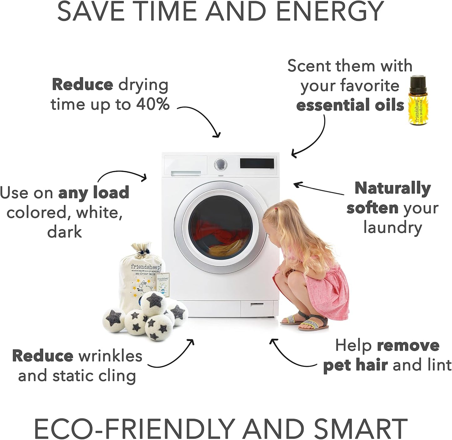 Friendsheep Wool Dryer Balls 6 Pack XL Organic Premium Reusable Cruelty Free Handmade Fair Trade No Lint Fabric Softener Star - Stars Galore