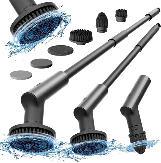 HOTO Cordless Electric Spin Scrubber, IPX7 Full Body Waterproof Bathroom Cleaning Brush, Max 22 in-lb, Shower Scrubber Brush with Long Handle, 6 Brush Heads, Power Scrubber for Bathroom, Floor, Tile