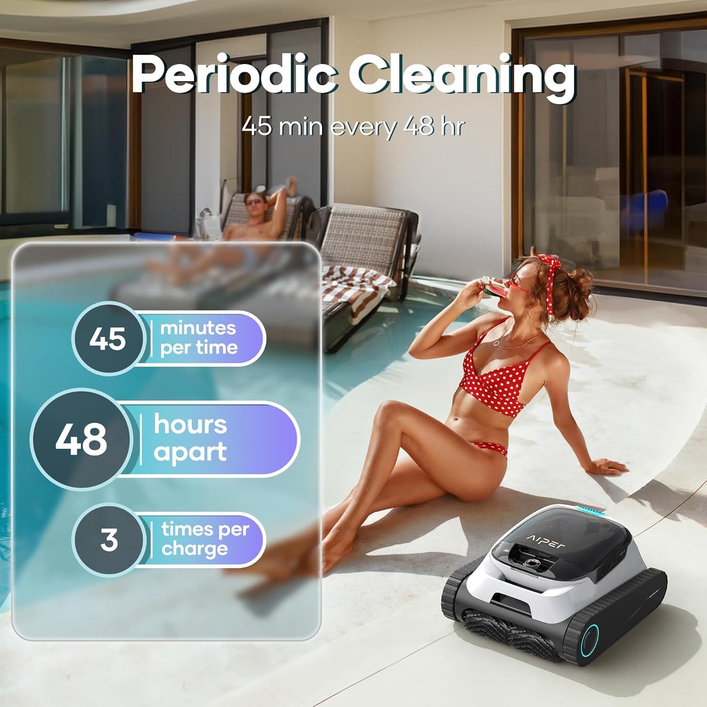 AIPER Scuba N1 Cordless Robotic Pool Cleaner, Wall & Waterline & Floor Cleaning, Smart Navigation, Superior Mobility, Four Cleaning Modes for Inground Pools up to 1600 sq.ft (Renewed)