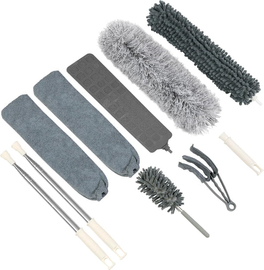 10 PCS Microfiber Feather Duster Kit, Dusters for Cleaning with Extension Pole, Retractable Bendable, Gap Dust Brush Blind Duster, for Cleaning Ceiling Fan, High Ceilings, Cars