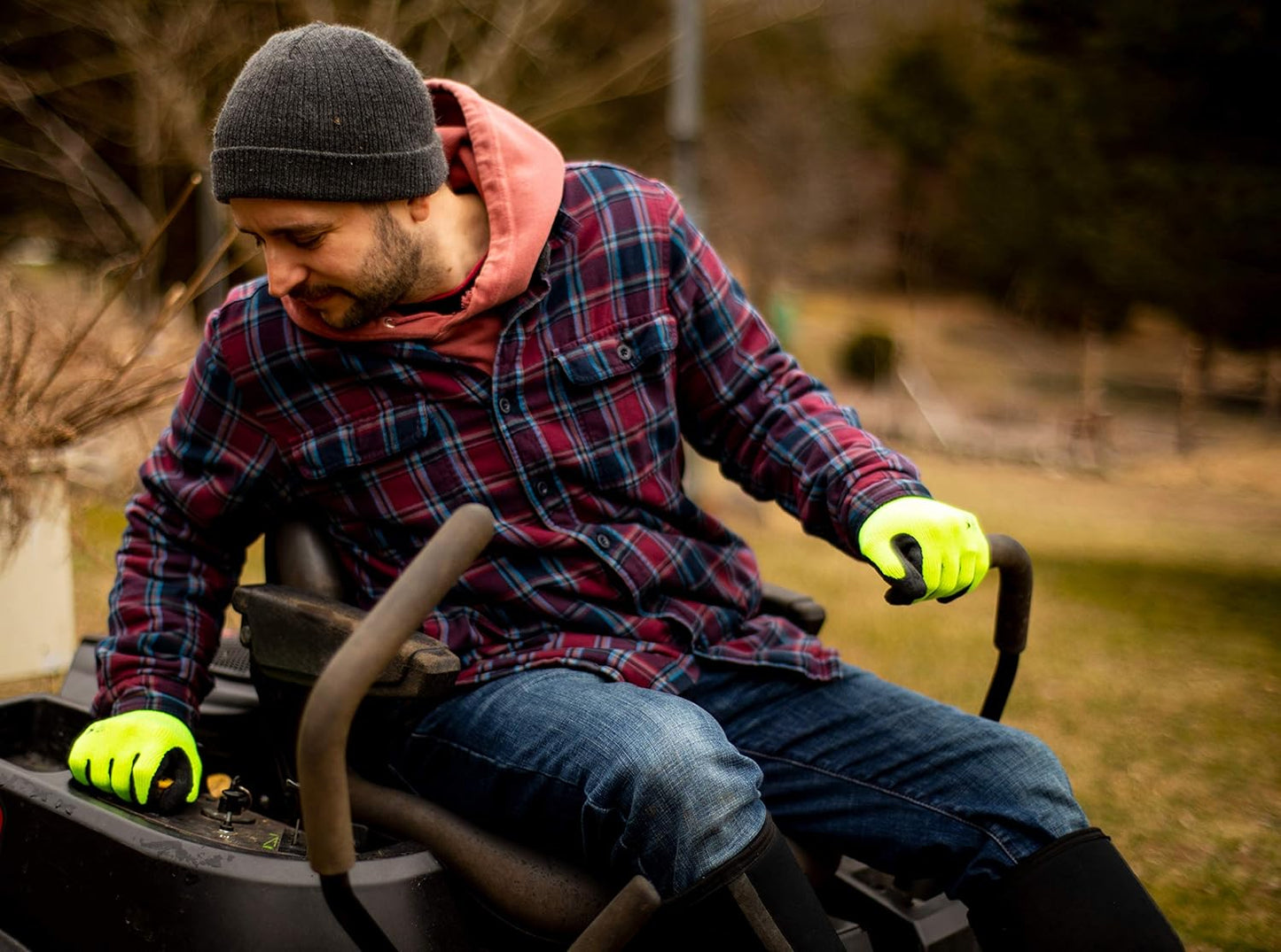 G & F 1516 12 Pairs Pack Premium High Visibility Low emissions Green Work and gardening Gloves for Men and Women.MicroFoam Textured Coated Palm and Fingers Gloves for Gardening Work,Size Medium,Green