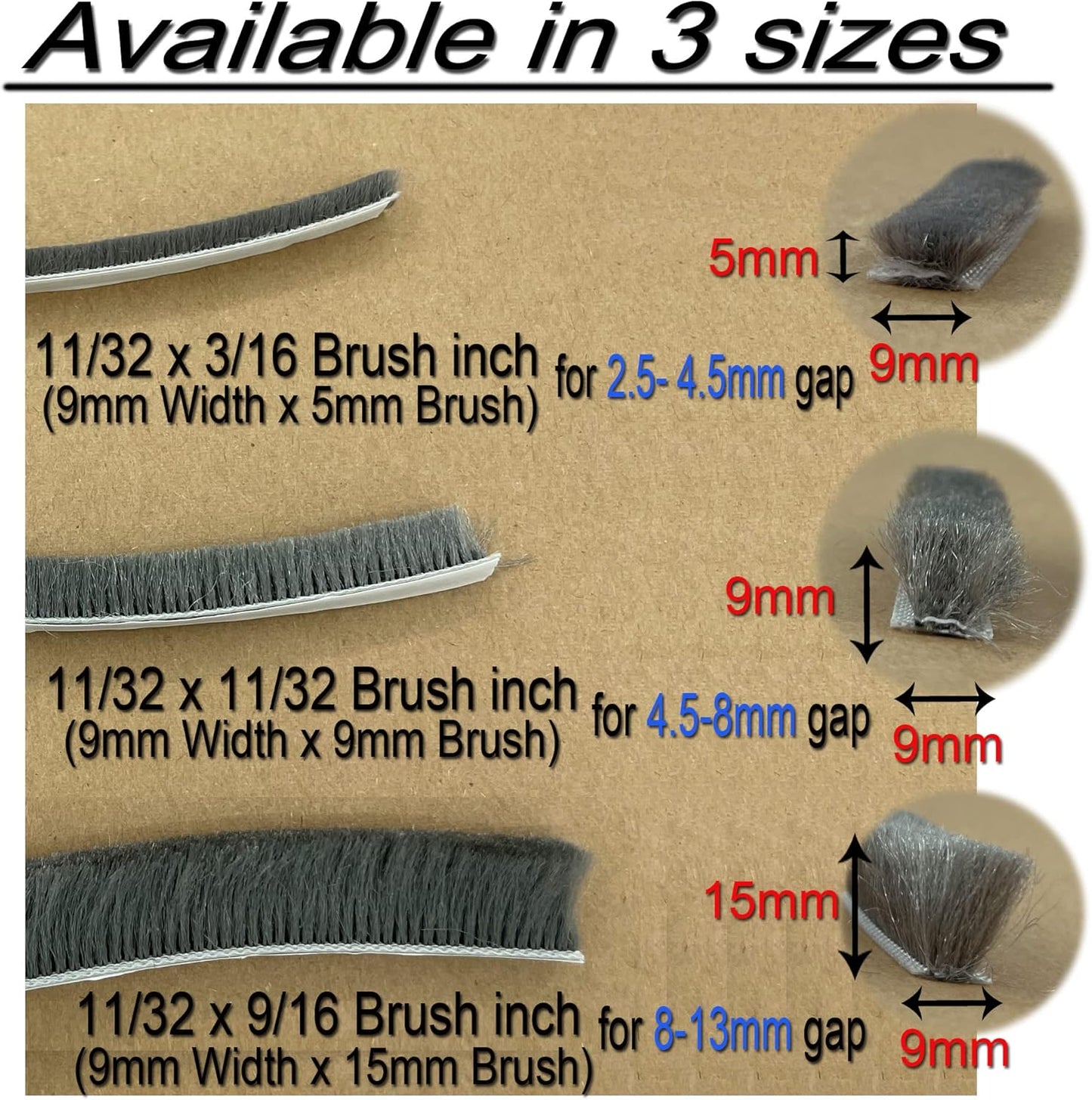 Felt Pile Weather Stripping Brush for Sliding Windows/Doors Frame Side, Self Adhesive Weatherstrip Seal Strip Sealer for Soundproofing (16ft x11/32 Backing x 9/16 Brush inch, White)