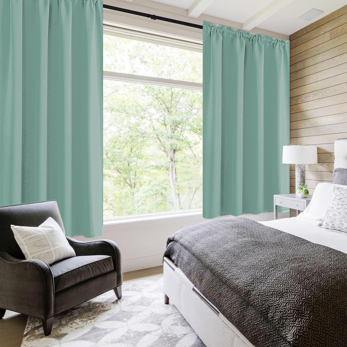DWCN Blackout Curtains Thermal Insulated, Energy Saving & Noise Reducing Bedroom and Living Room Curtains, Sage Green, W 52x L 63 Inch, Set of 2 Rod Pocket Curtain Panels