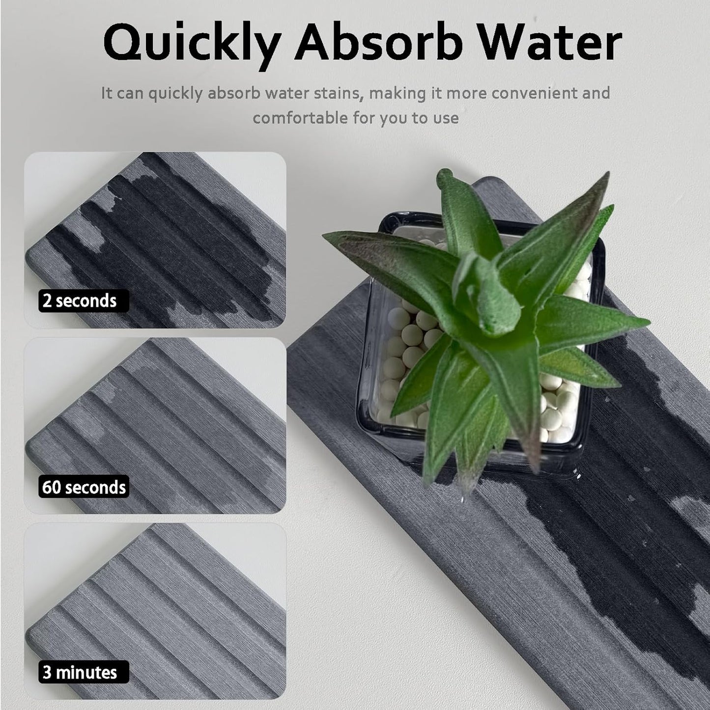 Set of 3 Diatomite Hand Soap Holder, Water Absorbing Stone Tray for Kitchen Countertop, Fast-Drying Bathroom Trays(1pcs 22 x 10cm + 2pcs 10 x 10cm Grey)