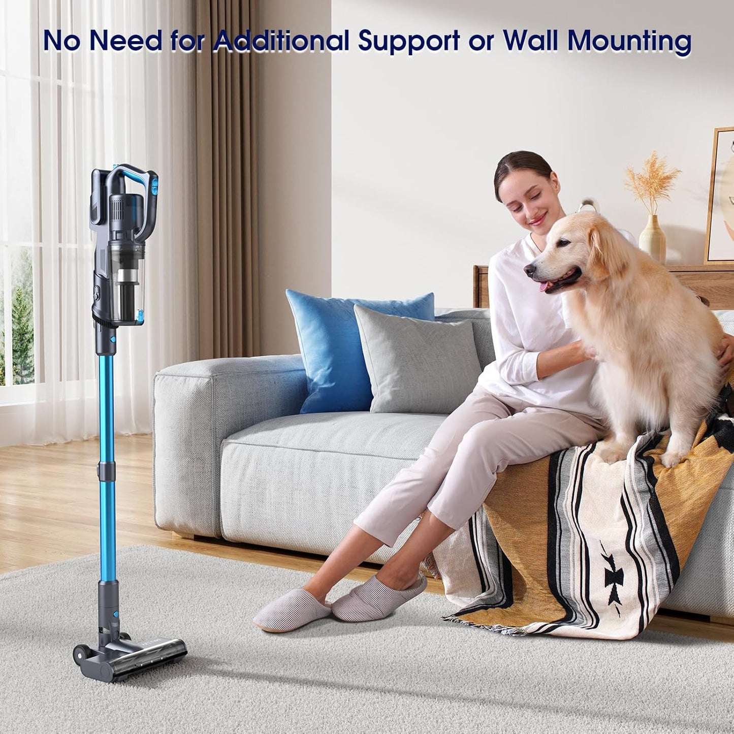 35,000pa Cordless Vacuum Cleaner, Max 50 Minutes, Lightweight Cordless Cleaners for Home, Stick and Handheld Vacuum for Carpets, Hard Floor, Pet Hair, Cars (Blue)