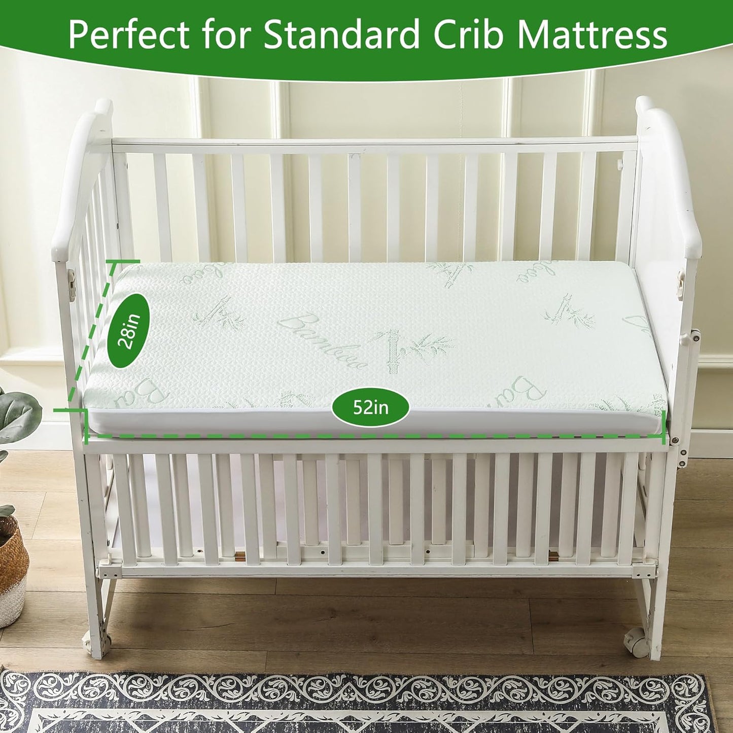 GOONIK 2 Pack Waterproof Crib Mattress Protector, Bamboo Viscose Breathable Crib Mattress Pad Cover for Baby Mattress with 4-13 inches Deep Pocket