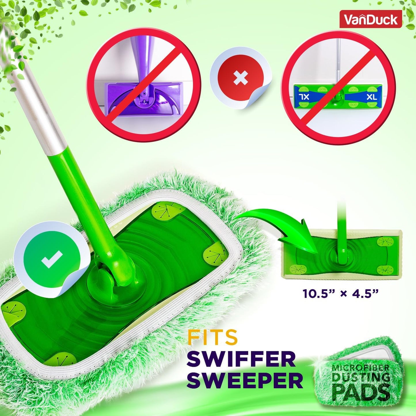 VanDuck Floor Duster Refill Compatible with Swiffer Sweeper Mop (2 Pack) - Microfiber Pet Heavy Duty Dry Cloth Refills - Reusable Mop Pad