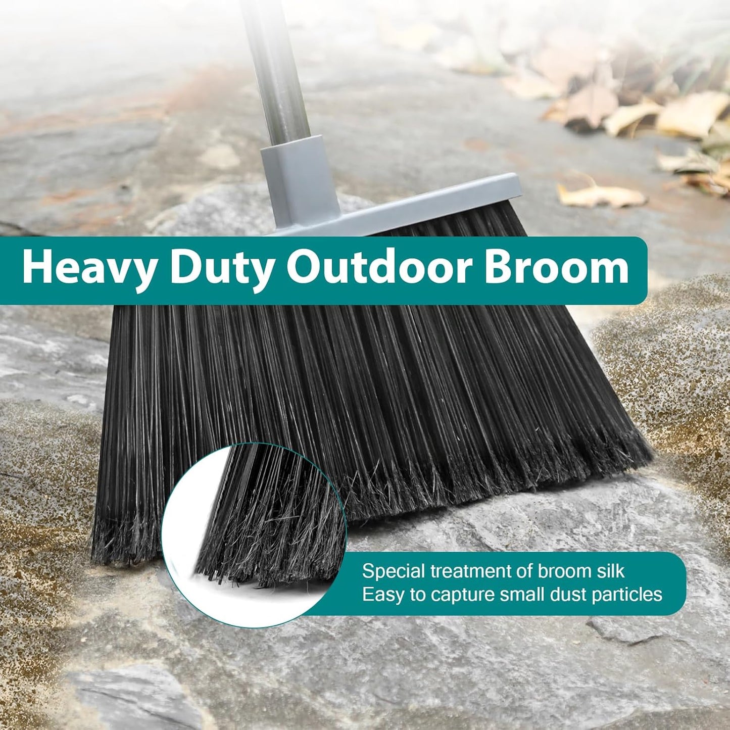 PBHEPJ Broom, Outdoor Broom for Floor Cleaning, 58" Long Stainless Steel Handle, Hard Bristle Angle Broom for Sweeping Indoor, Commercial, Industrial, Garage, Kitchen