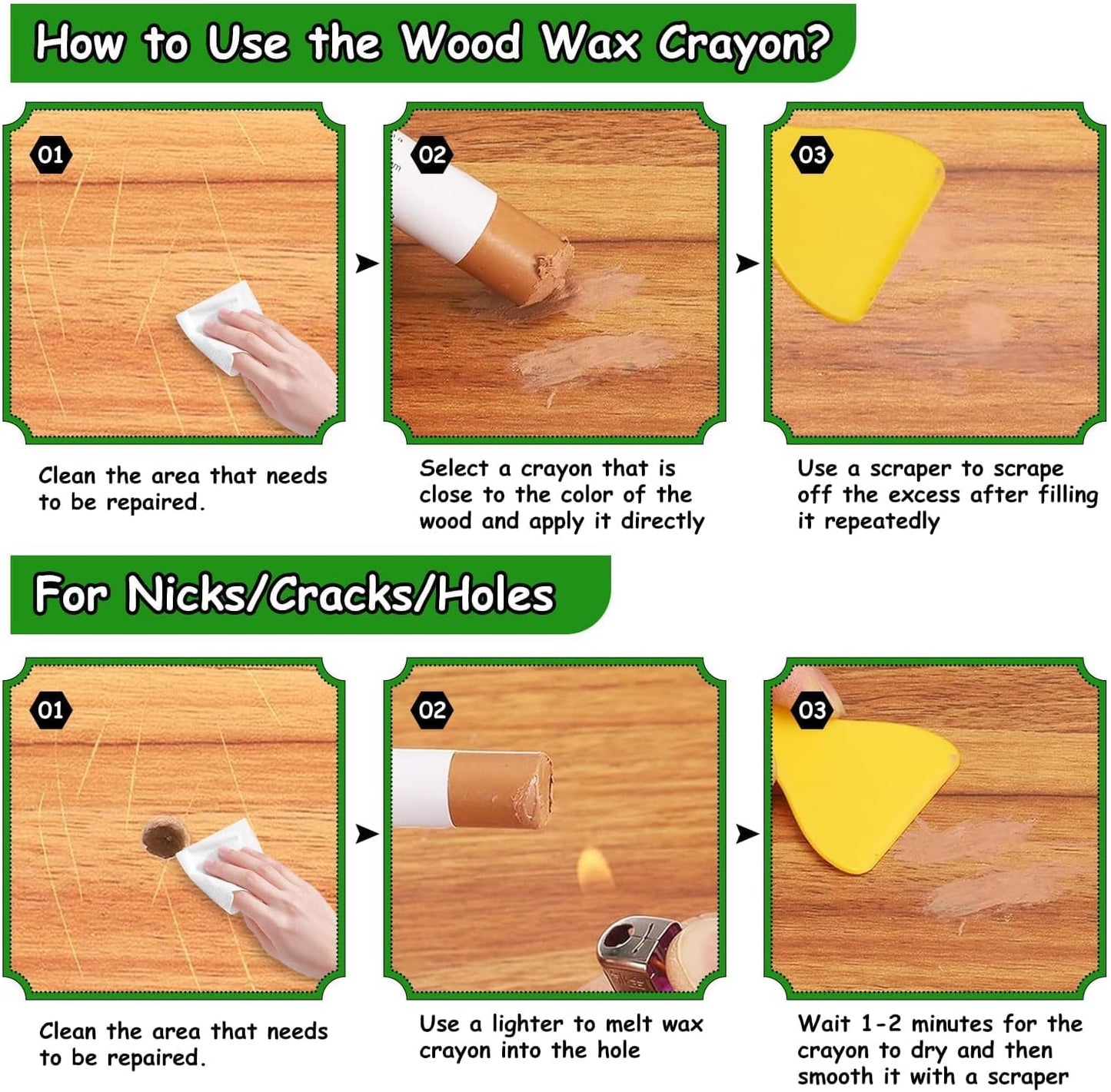 Furniture Markers Touch Up, 20 Colors Wood Filler Sticks, Wood Wax Crayons for Repairing Scratches, Scuffs, Cracks, Holes on Furniture, Floors, Cabinets, Tables, and Doors - Light Color Series