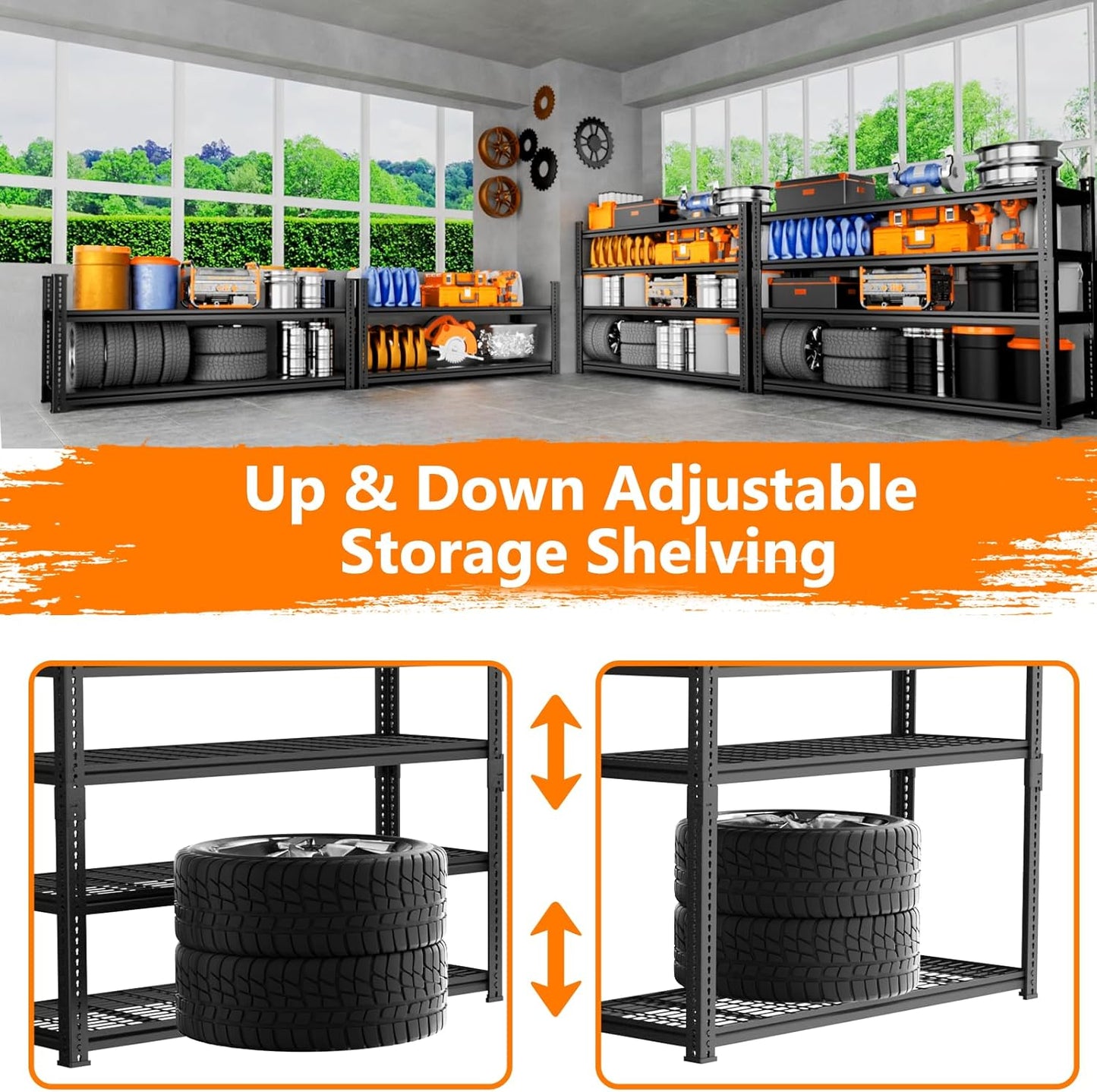 Storage Shelves Heavy Duty 2 PCS,48"L x 18"W x 72"H Garage Storage Shelves Unit Loads 3700LBS, 5-tier Adjustable Metal Industrial Utility Shelf Rack for Kitchen, Laundry Room,Warehouse, Basement
