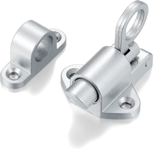 5 Packs Self-Closing Latches，Silver Gray Spring Door Lock，Resilient Bolt Latch Aluminum Alloy Safety Automatic Spring Barrel Slide Door Lock with Screws,Used for Gate,Window and Cabinet etc