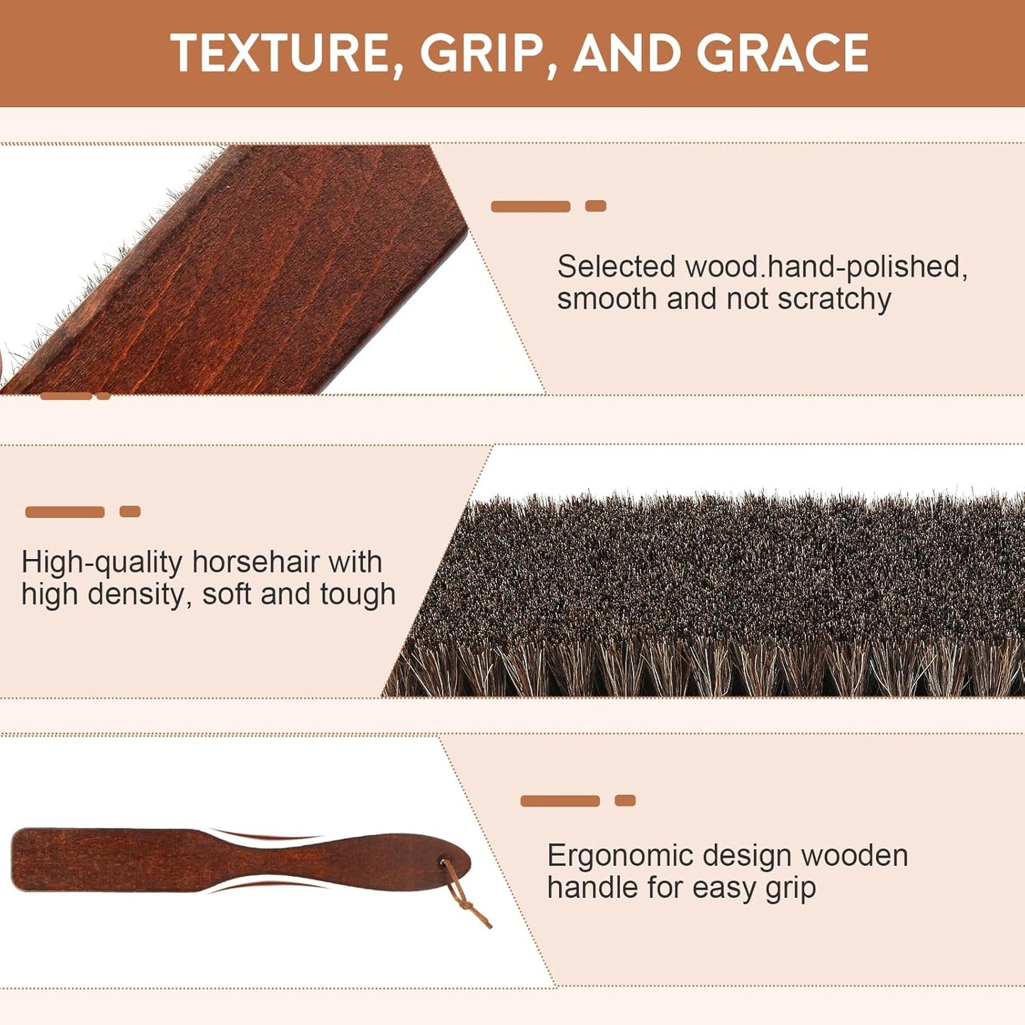 100% Horsehair Upholstery Brush for Cloth Lint Removal with Wood Handle Natural Horsehair Bristles Felt Brushes Horse Cleaning for Felt Cowboy Hat/Shoes/Cloth/Furniture Suit/Hat/Couch/Furniture/Bed