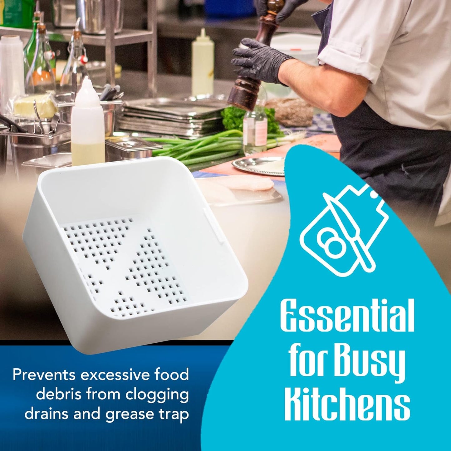 6.5-inch Floor Drain Cover Alternative, Square Sink Drain Basket for Restaurants, Home and More, Commercial Sink Strainer with 0.19-inch Holes, Versatile Plastic Drain Screen Basket