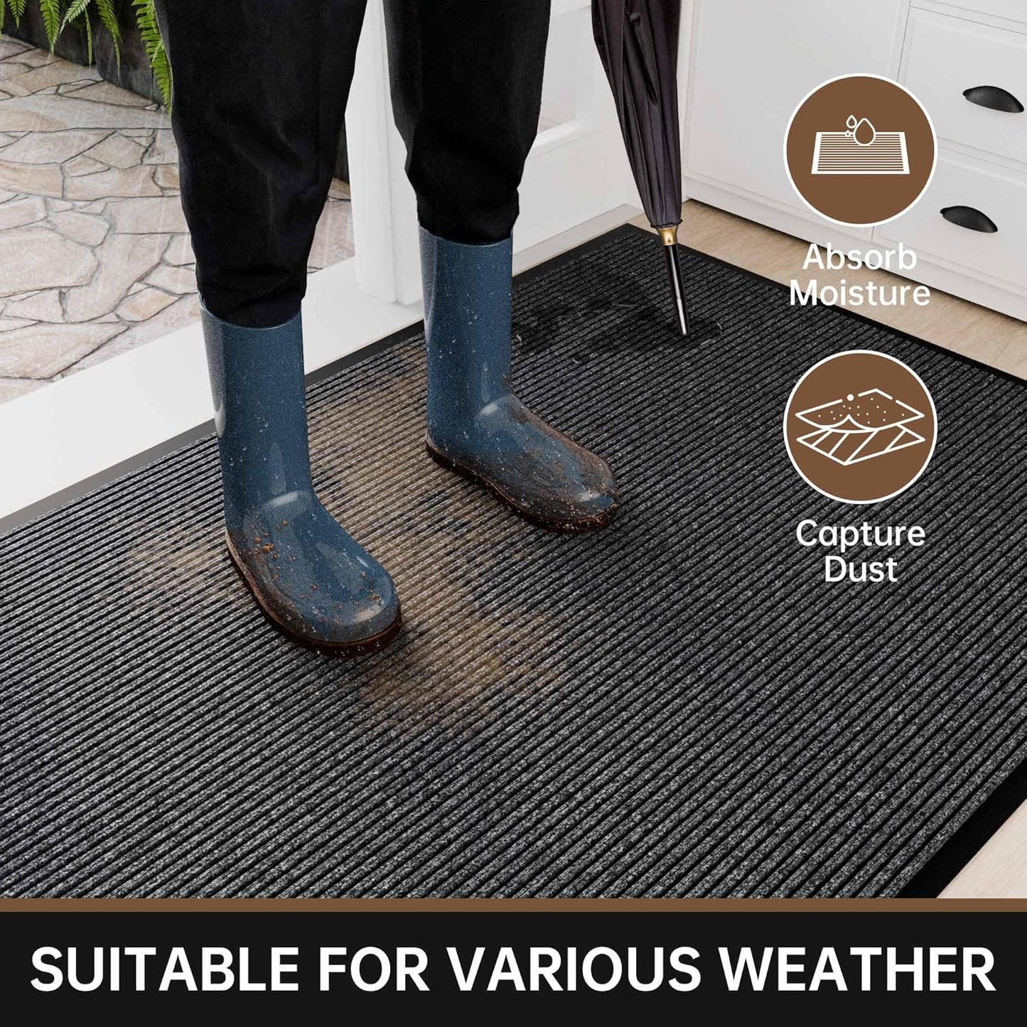 Front Door Mat, 48" x 36" Heavy Duty Indoor Outdoor Doormat, Non-Slip, Rubber Backing Low Profile, Welcome Commercial Door Mats for Entryway