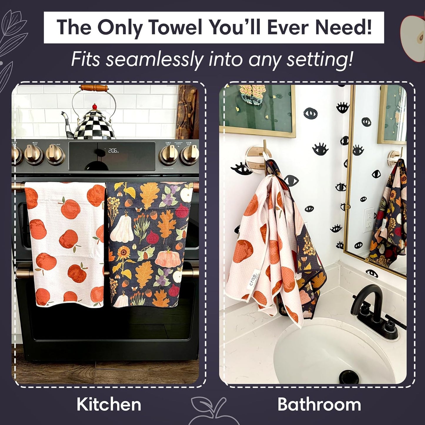 2 Double Sided Microfiber Hand Towels, 17x27 Inches Waffle Design Kitchen Towels Set, Durable & Soft Fast Drying Hand Wash Cloth and Dishcloth for Everyday Use at Home (Jonny & Gather- Blue/Multi)