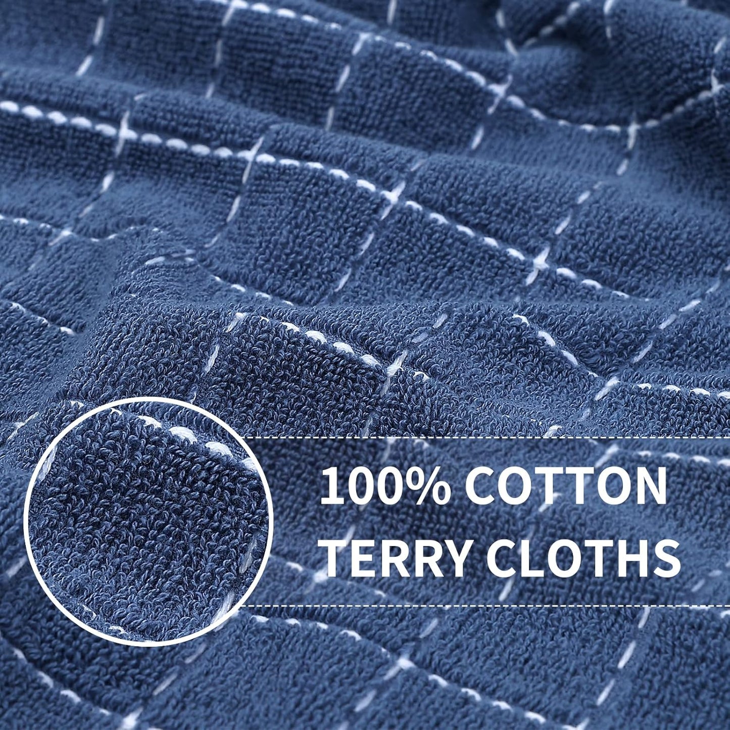 Homaxy 100% Cotton Terry Kitchen Towels(Navy Blue, 13 x 28 inches), Checkered Designed, Soft and Super Absorbent Dish Towels, 4 Pack