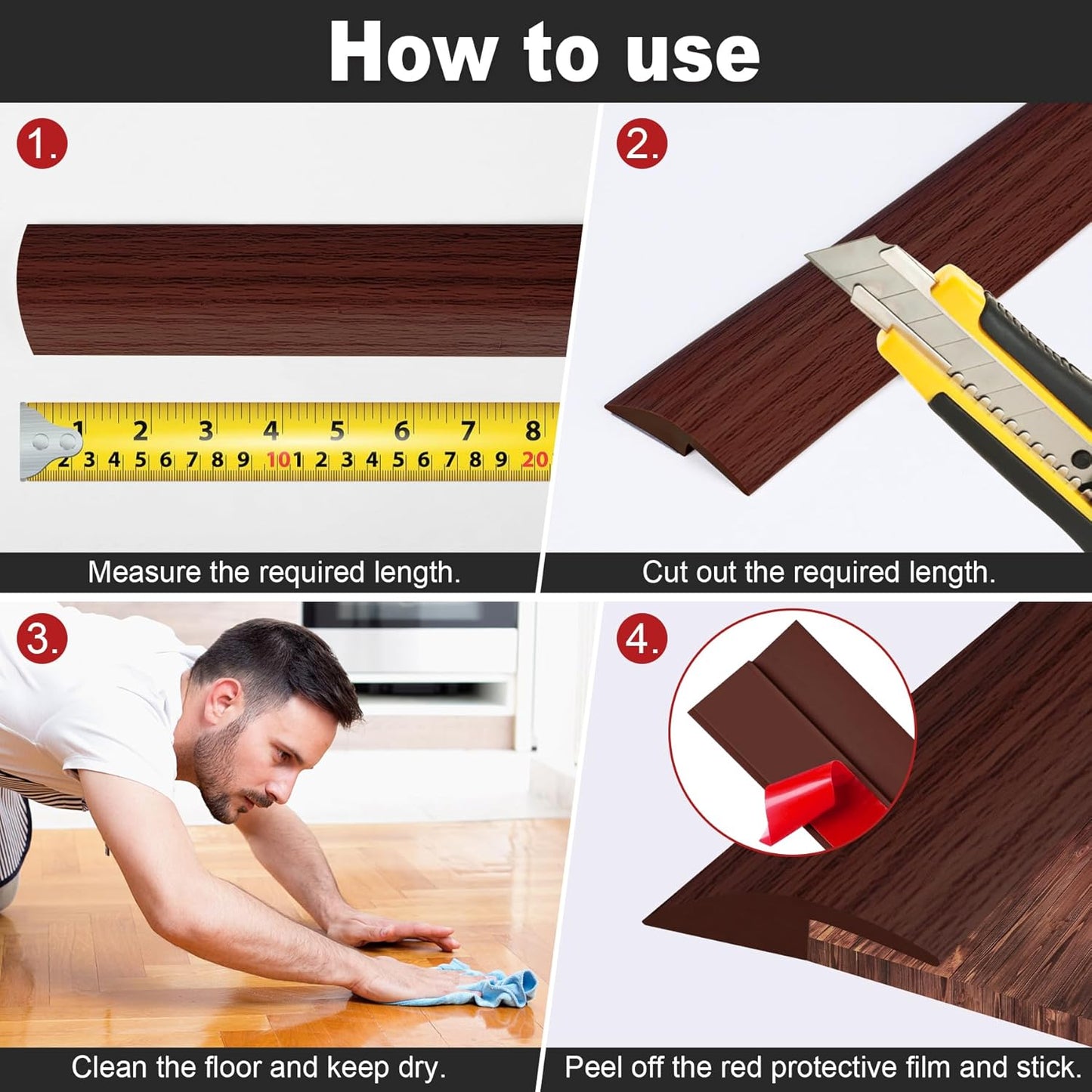 20Ft Carpet Floor Transition Strip, Self Adhesive Floor Edging Trim Strip, PVC Threshold Cover for Doorway, Floor Divider Strip Suitable for Threshold Height Less Than 5 mm - Red Wine