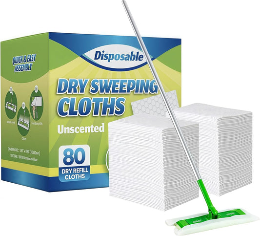 SUZZYVINE Dry Sweeping Cloths Dry Pads Refills 80 Count Dry Mop Refills for Floor Mopping and Cleaning, Dry Sweeping Cloths Dry Floor Cloths, Unscented, 7.87"x11.81" (80 Count)