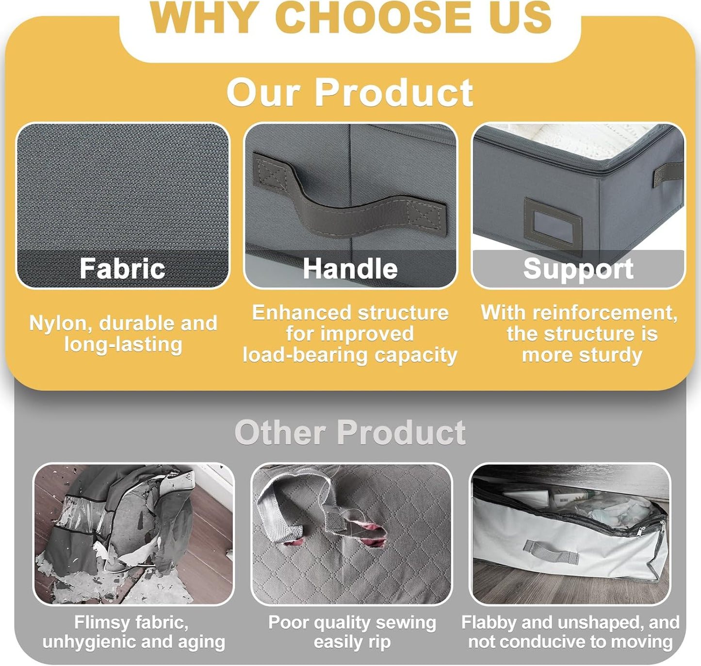 6-Inch Under Bed Storage Containers (3-Pack) | Sturdy Sidewalls | Clear Cover & Label Holder | Underbed Organizer for Crib/Couch | Stores Clothing/Blankets/Wrapping Paper/Toys