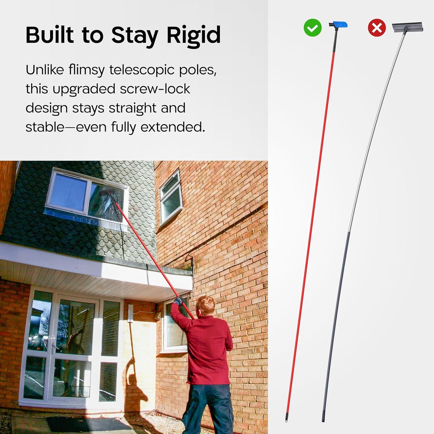 Tyroler Professional Window Squeegee for Home,1 ft-12.5 ft Long Squeegee for Window Cleaning, 2-in-1 Window Cleaning Squeegee Kit, Indoor & Outdoor Window Cleaner Tool for High Windows & Glass