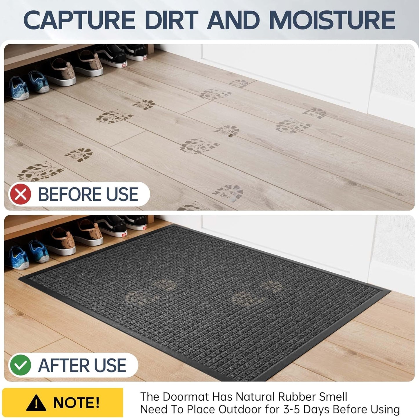 Amyracel Front Door Mat Outdoor Indoor Entrance, 24"x48" All Season Weather Outside Door Mat, Heavy Duty Rubber Backing Doormat for Entryway, Floor Inside Back Door Mats Washable