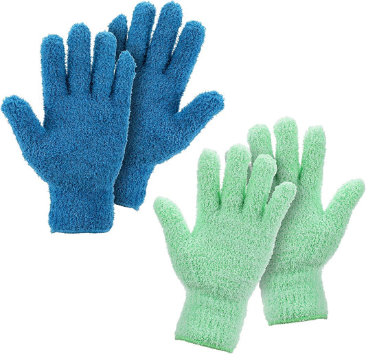 Grevosea 2 Pairs Microfiber Gloves - Household Cleaning, Plant Dusting, Washable Reusable Mittens for Plants, Cars, Blinds, Furniture and Small Objects (Sky Blue, Blue)