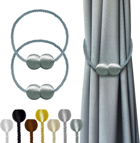 Hion Magnetic Curtain Tiebacks Gray Blue 2 Pack, Curtain Tiebacks Buckles Holdbacks Holders Hooks Clip for Home Bedroom Office Decorative Thick or Thin Curtain