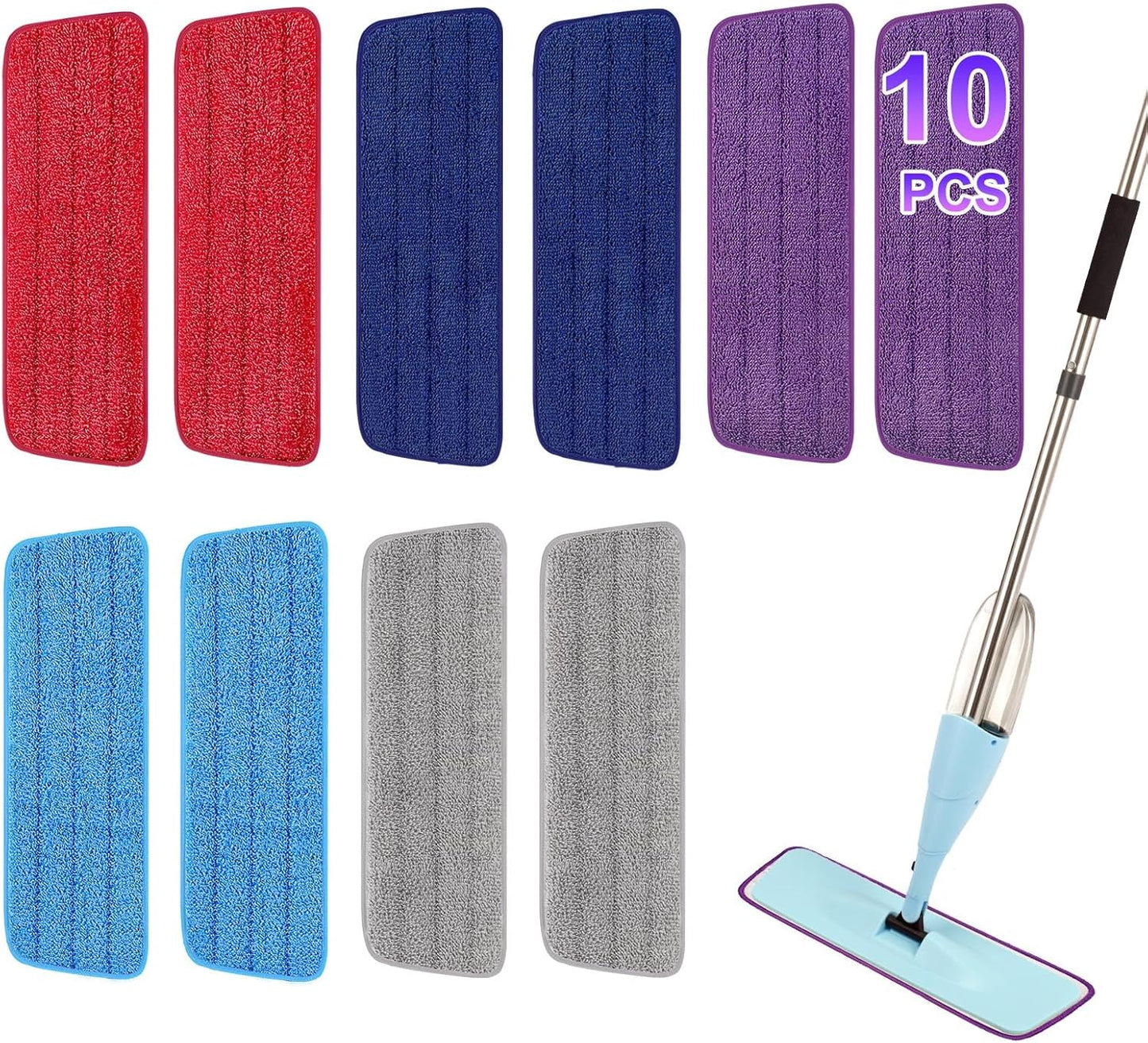 10 Pack 16.5 inch Reusable Mop Pads Microfiber Spray Mop Replacement Heads for Wet/Dry Mops Compatible with Bona Floor Care System