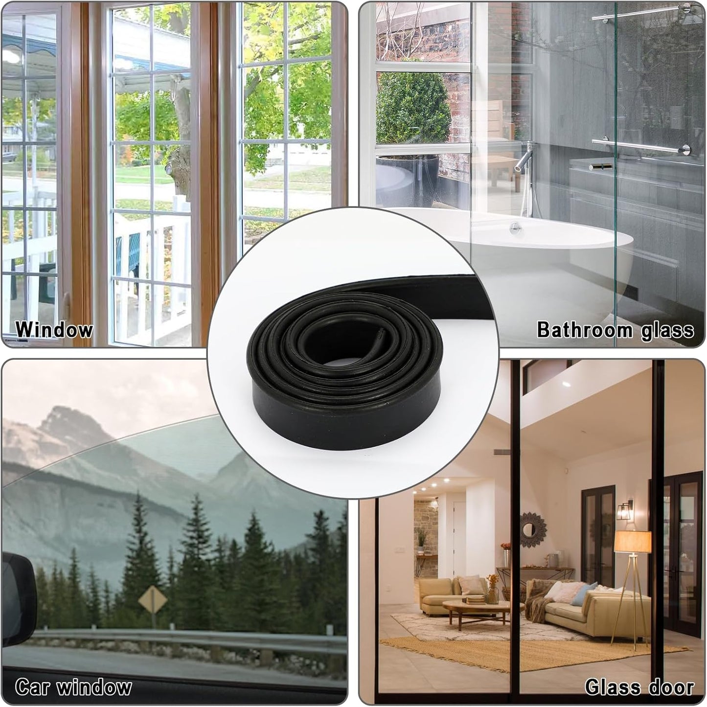 4 Rolls Rubber Replacement Blades, 41 Inch Squeegee Blade x3, 18 Inch x1, Silicone Squeegee Rubber Refill for Windows, Glass, Shower Doors Cleaning