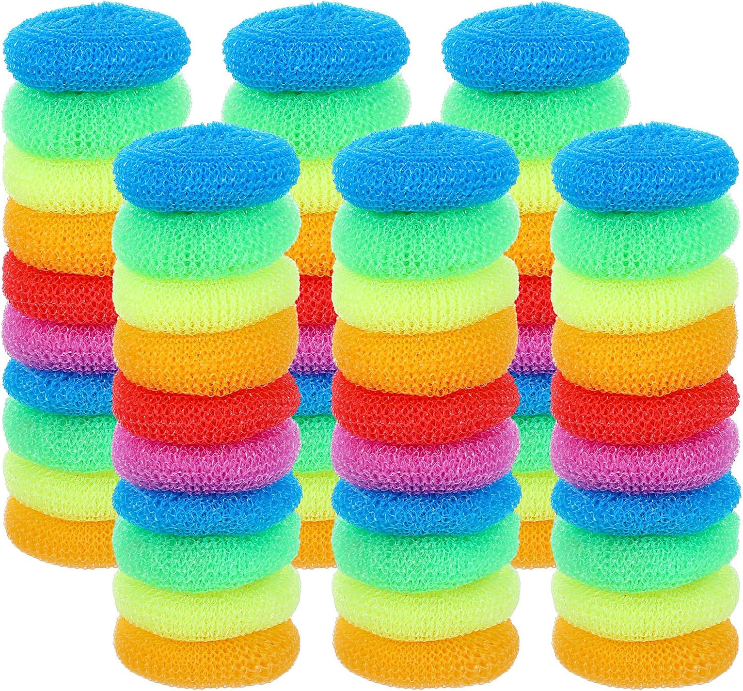 100 Pcs Plastic Scrubbers for Dishes, Round Pot Scrubbers for Kitchen Non Scratch Scouring Pads 3.35" Nylon Mesh Dish Scrubber Reusable Poly Mesh Scouring Dish Pads for Household Cleaning