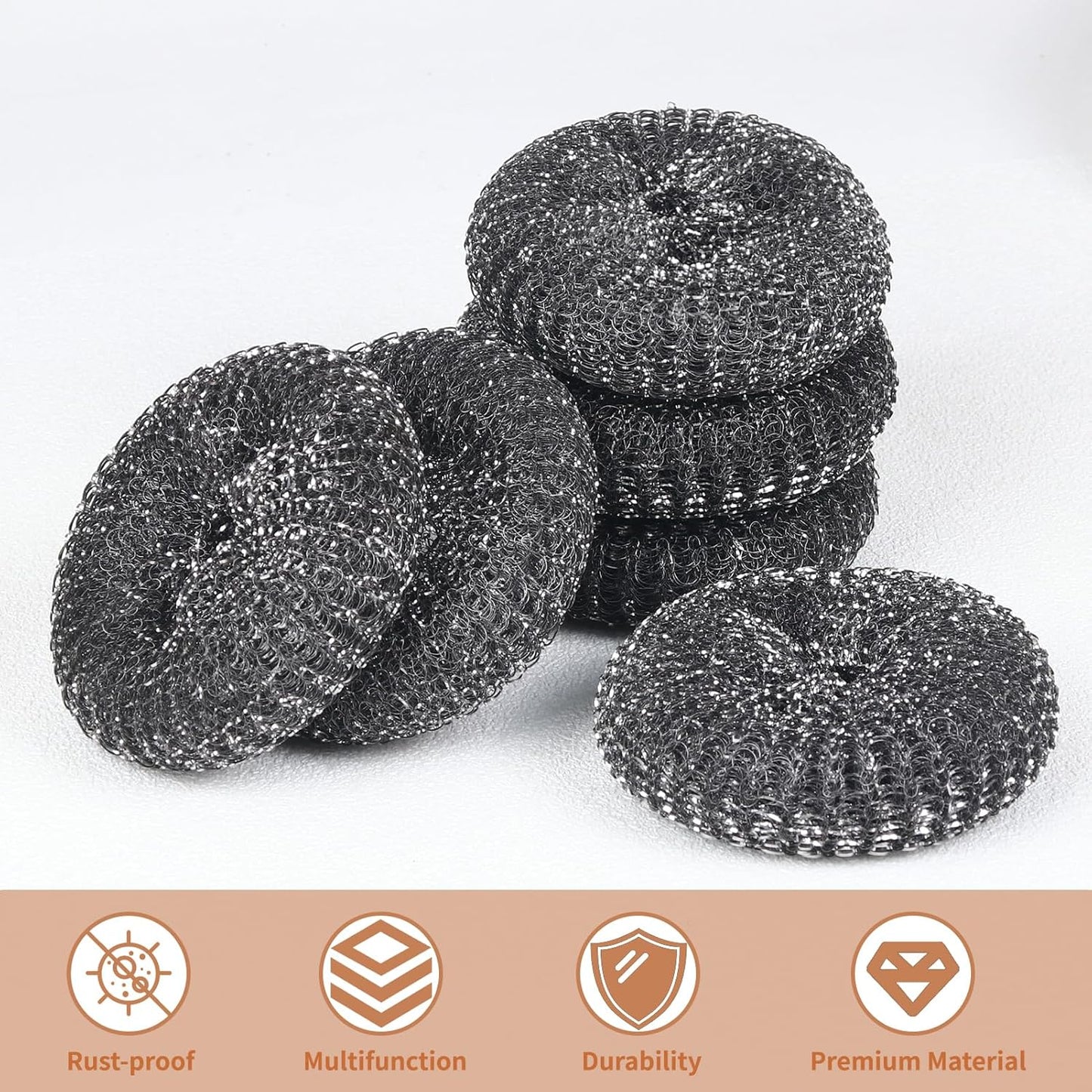 6PCS Steel Wool Scrubber Wire Sponge Set, Barbecue Grill Cleaning Scrubber Pads, Stainless Steel Scrubber Replacement for Scouring Messes from Cast Iron, Pots, Pans, Grill, Stoves, Sink (6 Pads)