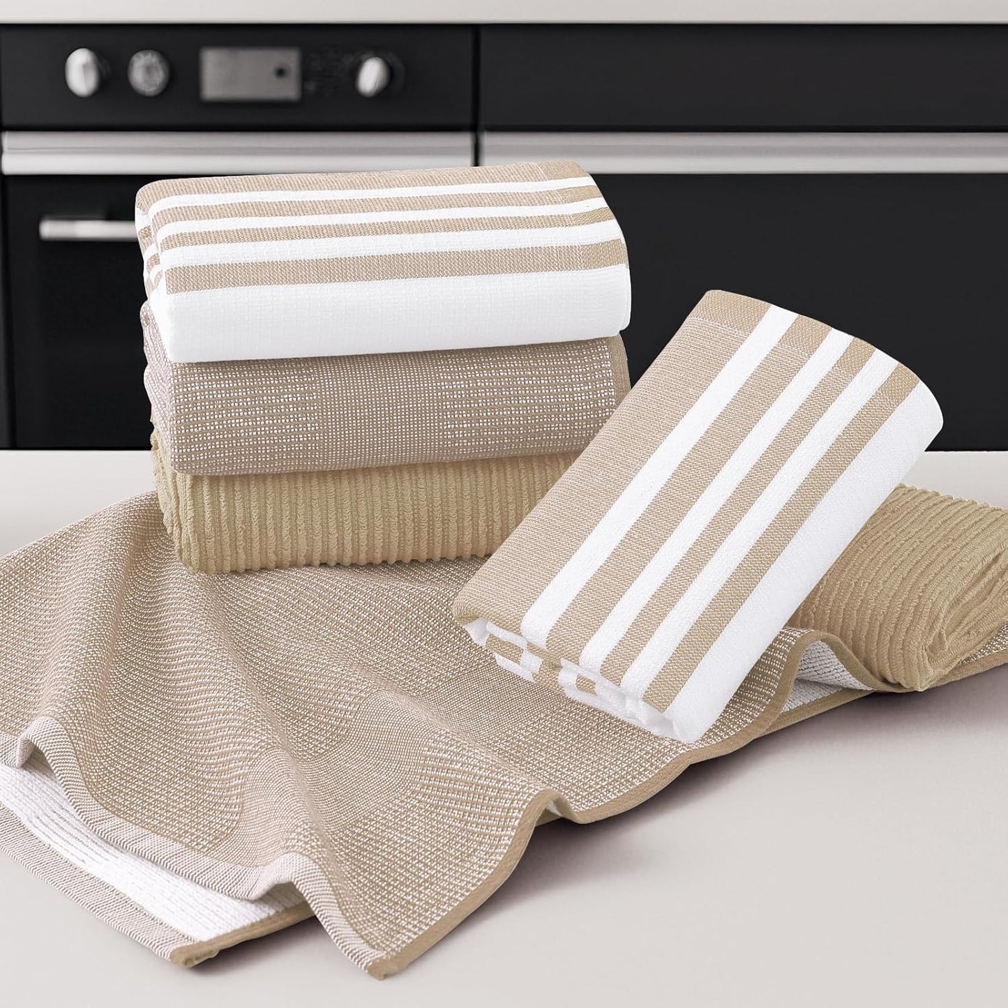 Homaxy Premium Kitchen Towels(18”x 28”, 6 Pack), Large Cotton 380 GSM Kitchen Hand Towels, Soft and Absorbent Terry Dish Towels, Multipurpose Tea Towel Set with Hanging Loop, Khaki