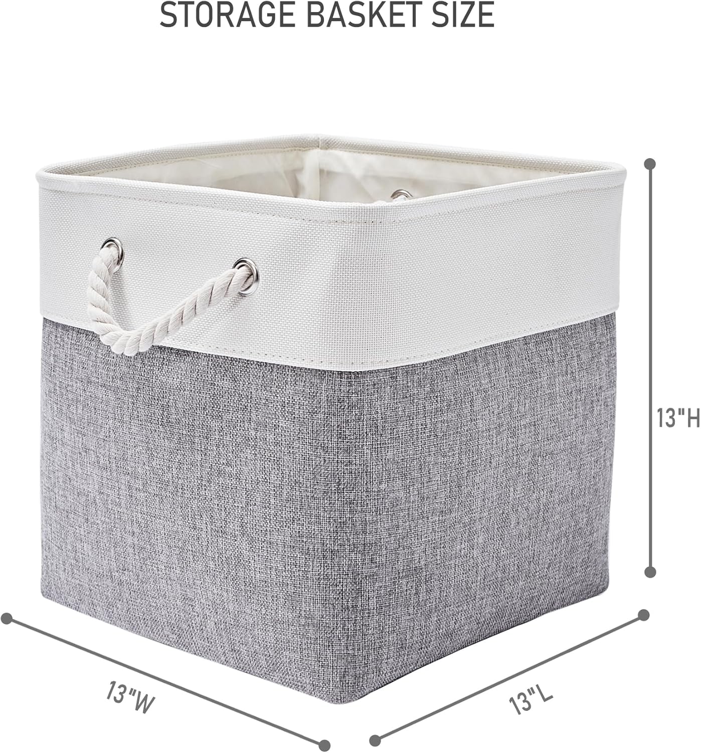 13 x 13 Inch Storage Cubes,6 Pack Cube Storage Bins for Shelves，Fabric Collapsible Storage Bins with Handles, Foldable Storage Basket for Organizing Clothes, Toys, Books (White&Gray)