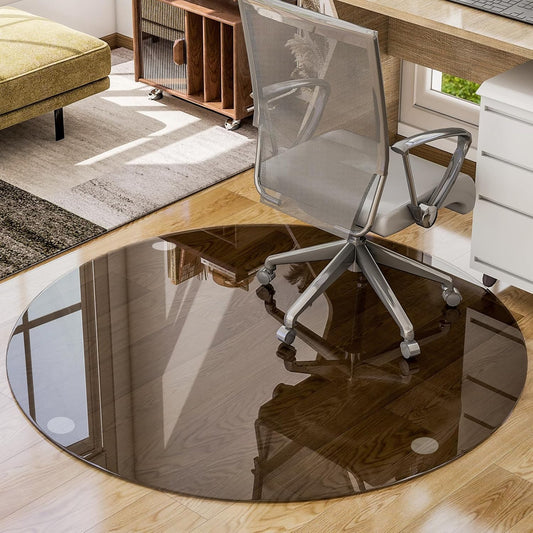 46" x 46" Round Tempered Glass Chair Mat for Carpet & Hardwood, Heavy-Duty Glass Floor Mat for Office Chair, Durable Glass Desk Mat for Home and Office, Gray