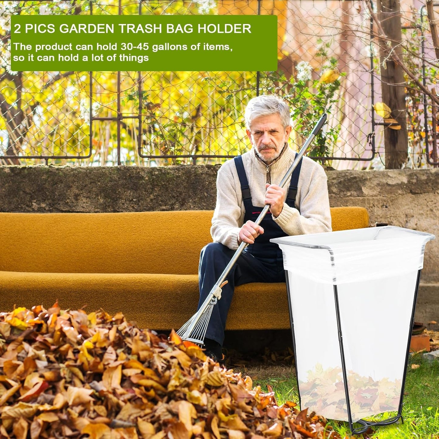 Gisafai 2 Pieces Metal Leaf Bag Holder Stand Portable Trash Bag Holder Frame Outdoor Holds 30-45 Gallons for Garden Garbage Lawn Yard Camping Leaves