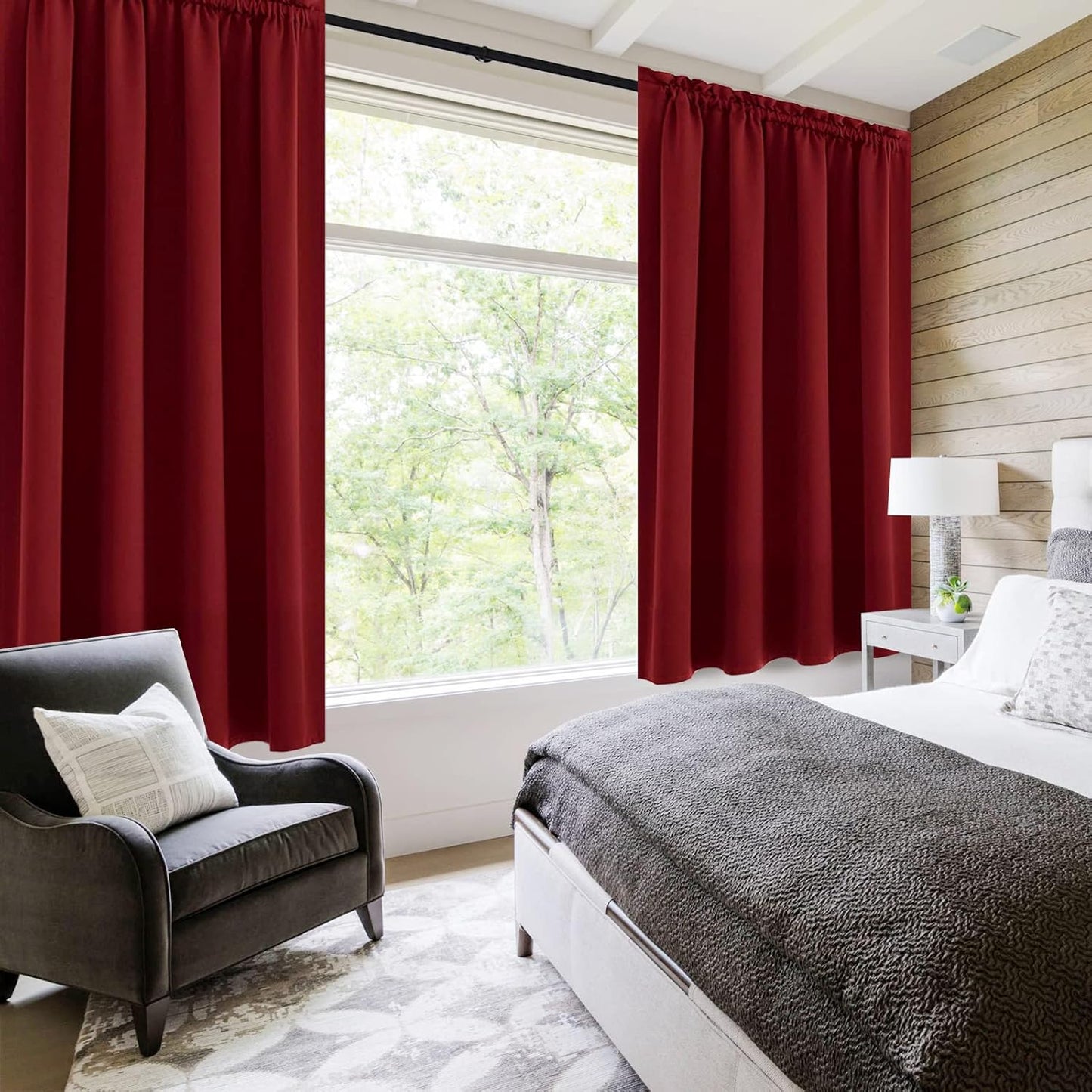 DWCN Christmas Burgundy Room Darkening Blackout Curtains - Thermal Insulated Privacy Energy Saving Window Curtain Drapes 52 x 54 inch Length, Set of 2 Bedroom Living Room Curtains