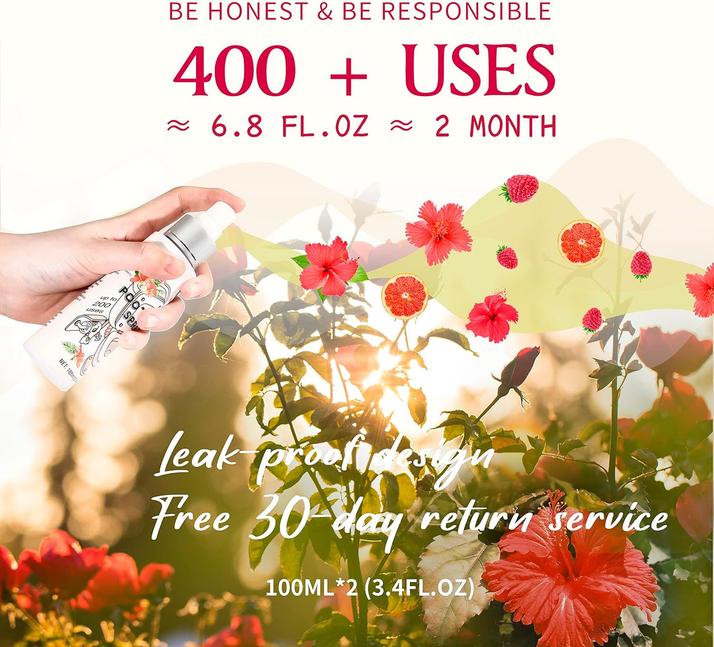 Clean-n-Fresh Toilet Spray 6.8 Oz, Hibiscus Scent, Bathroom Odor Deodorizer, A Great Air Freshener for Room, Home, Travel Size, Up to 400+ Uses, 2 Pack