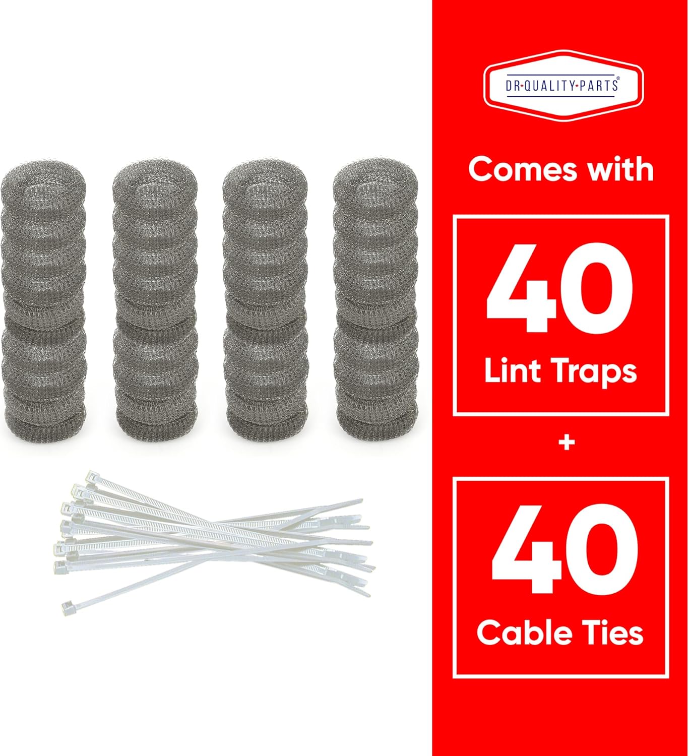 Washing Machine Lint Trap – Stainless Steel Hose Filter, Mesh Drain Catcher, Washer Sock Lint Remover, Rust-Free Snare Laundry Filter with Nylon Cable Ties, 29cmx6.5cm – 40-Pack