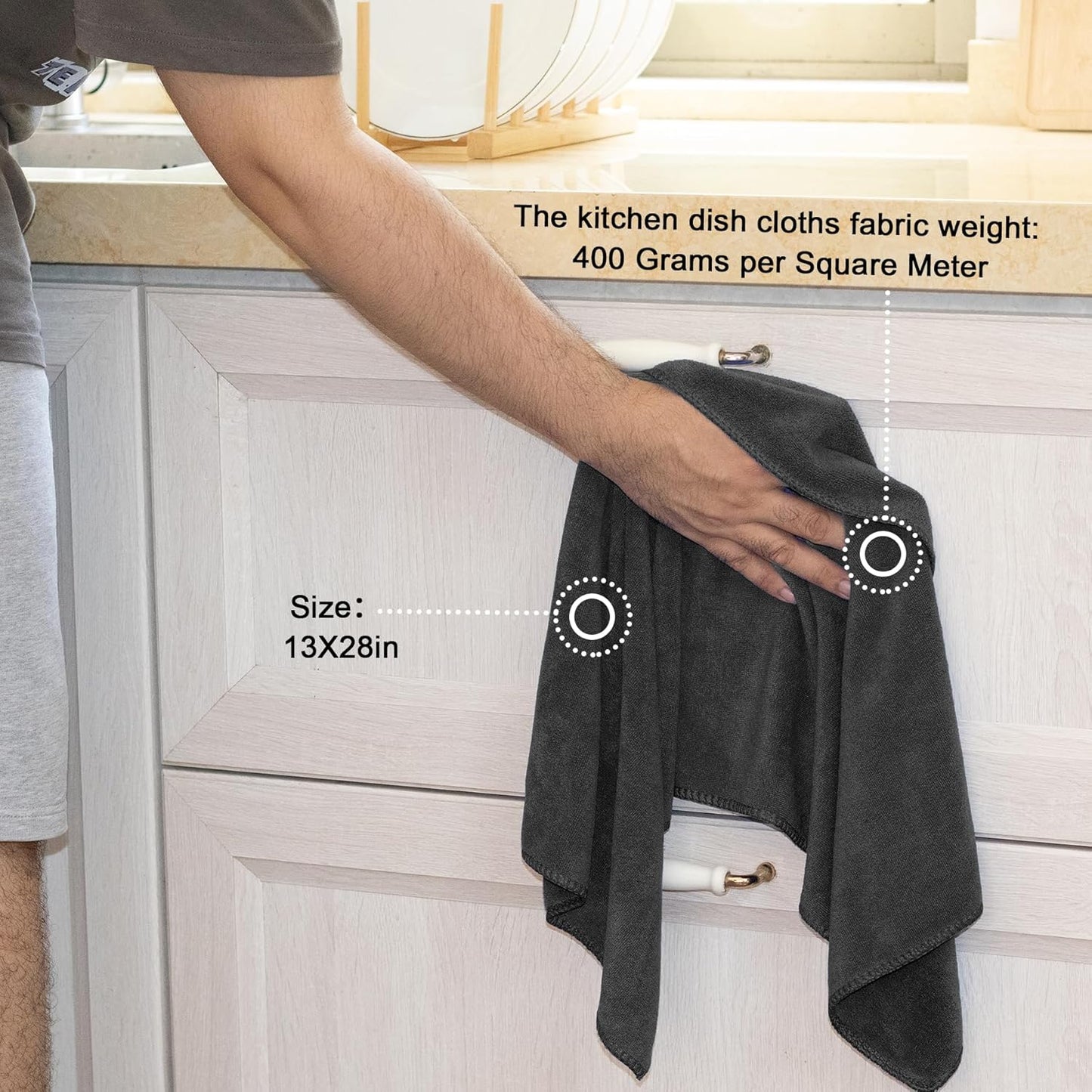 kimteny 13x28 Inches Kitchen Cloth Dish Towels, 400 GSM Premium Dishcloths, Super Absorbent Coral Velvet Microfiber Cleaning Cloths, Fast Drying Rags for Washing Dishes (12 Pack, Dark Grey)