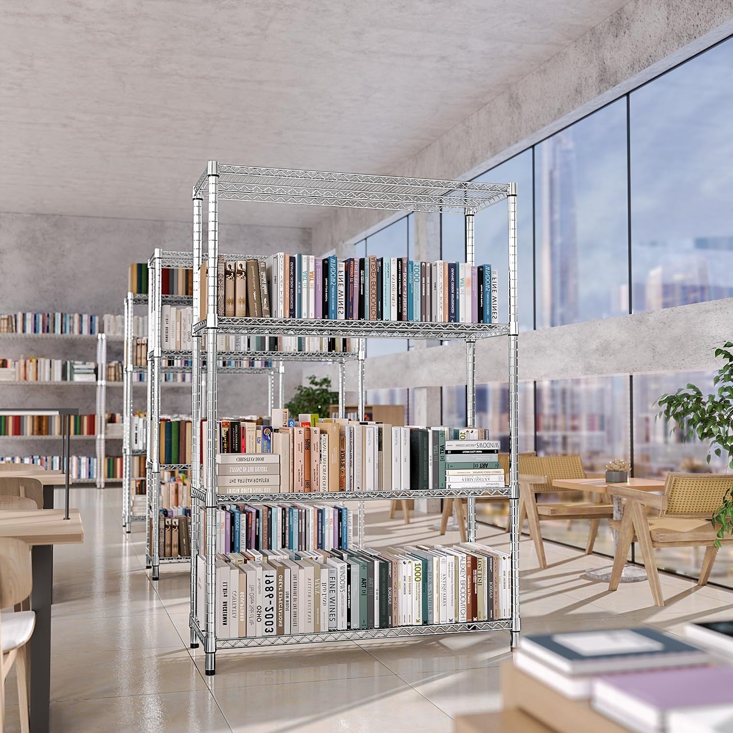 IZEUK 3400 LBS Garage Shelving Wide Storage Shelves 4 Tier Metal Shelves Heavy Duty Adjustable Utility Shelf Rack Chrome 17.7" D x 47.2" W x 70.4" H