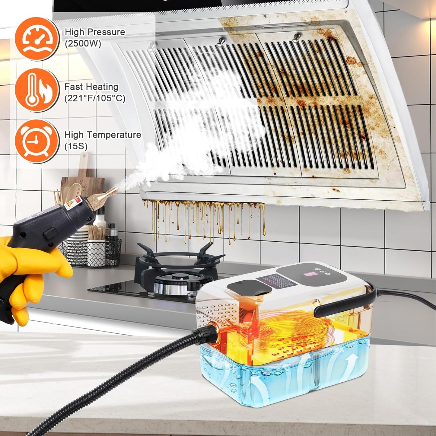 15 in 1 Handheld Steam Cleaner with Handle Button Control, 2500W High Pressure Steamer for Cleaning Car, Multi-Purpose Portable Steam Cleaner for Home Car Upholstery Cleaning Tools, 110V-120V