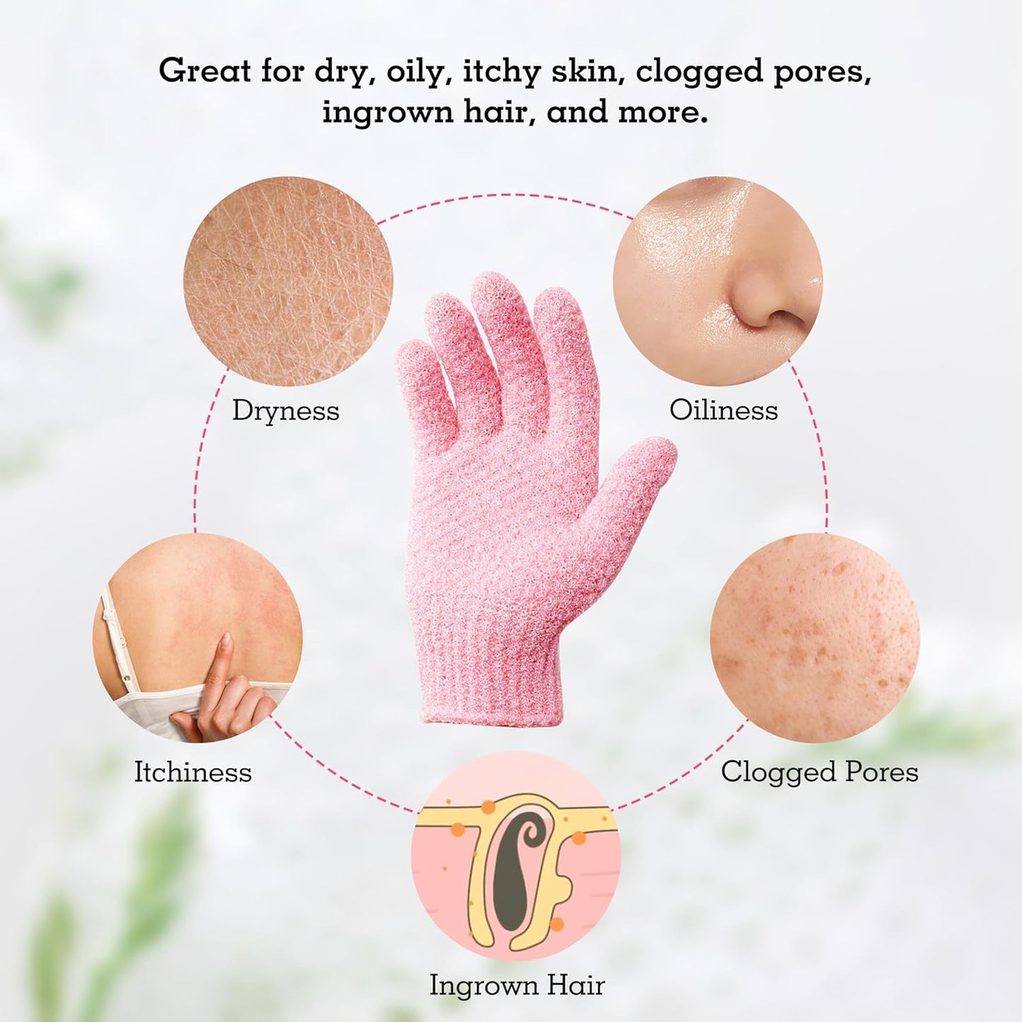 Evridwear Exfoliating Gloves for Shower, 100% Nylon Thick Soft Medium Heavy Bathing Gloves Dead Skin Remover Body Scrubber Smooth Skin with Hang Loop, 3 Pairs Moderate Pink