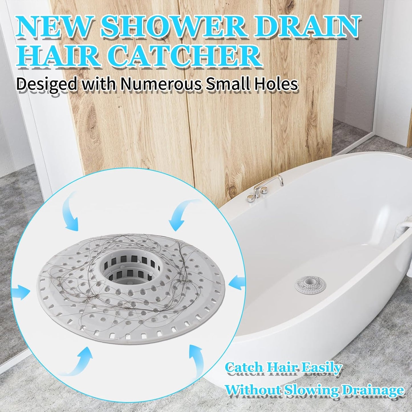 Bathtub Drain Hair Catcher,Silicone Tub Hair Catcher Drain Protector,All-in-one Shower Hair Drain Catcher Strainer for 1.48'' to 1.76'' Regular Drains, 3PCS(Patent Pending)