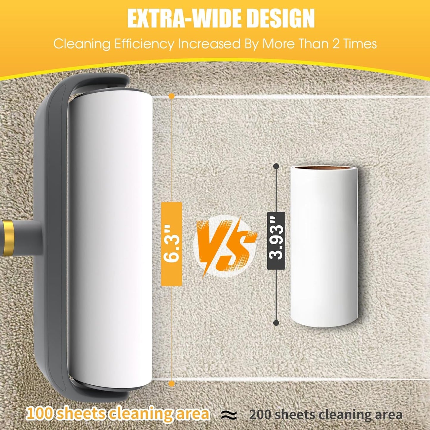 Large Surface Lint Roller, 6.3" Extra Sticky Rollers for Pet Hair, Ginat Dog Cat Hair Remover for Clothes Furniture Cleaning, 100 Sheet