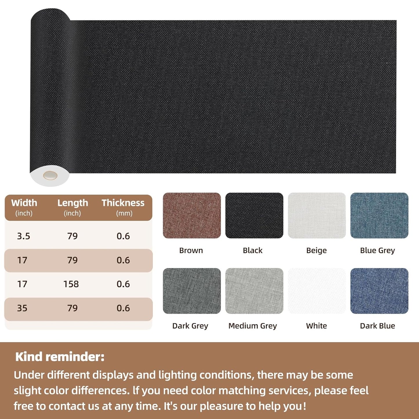 Fabric Repair Patch, 17X79 Inch Fabric Large Repair Tape, Self-Adhesive Patches for Furniture, Sofa, Car Interior, Shoes, Hand Bag, Clothing (Black, 17X79 Inch)