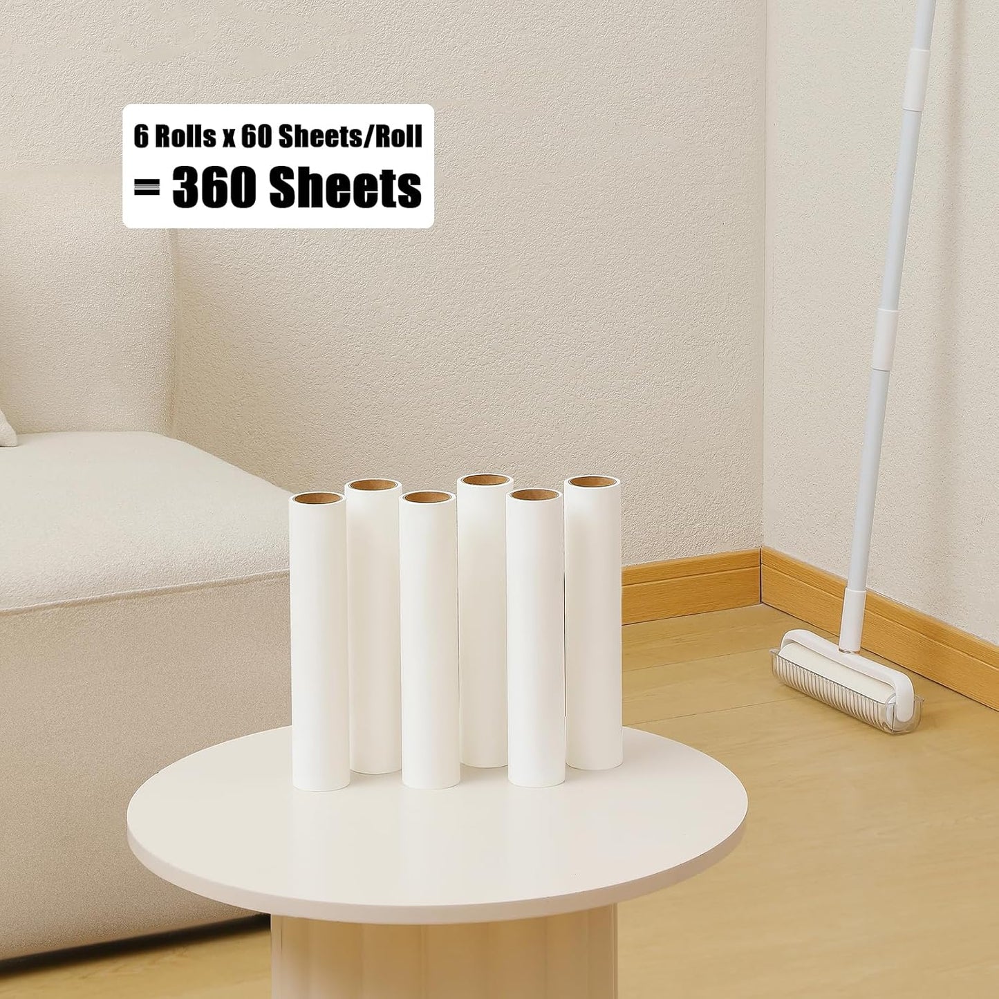 6 Pack 9.45 inch Lint Roller Refill Extra Sticky 9.4-9.5 inch Wide Large Lint Roller Refills for Floor Pet Hair Remover Replacement Refills Total 360 Sheets (6 Sticky Rolls)