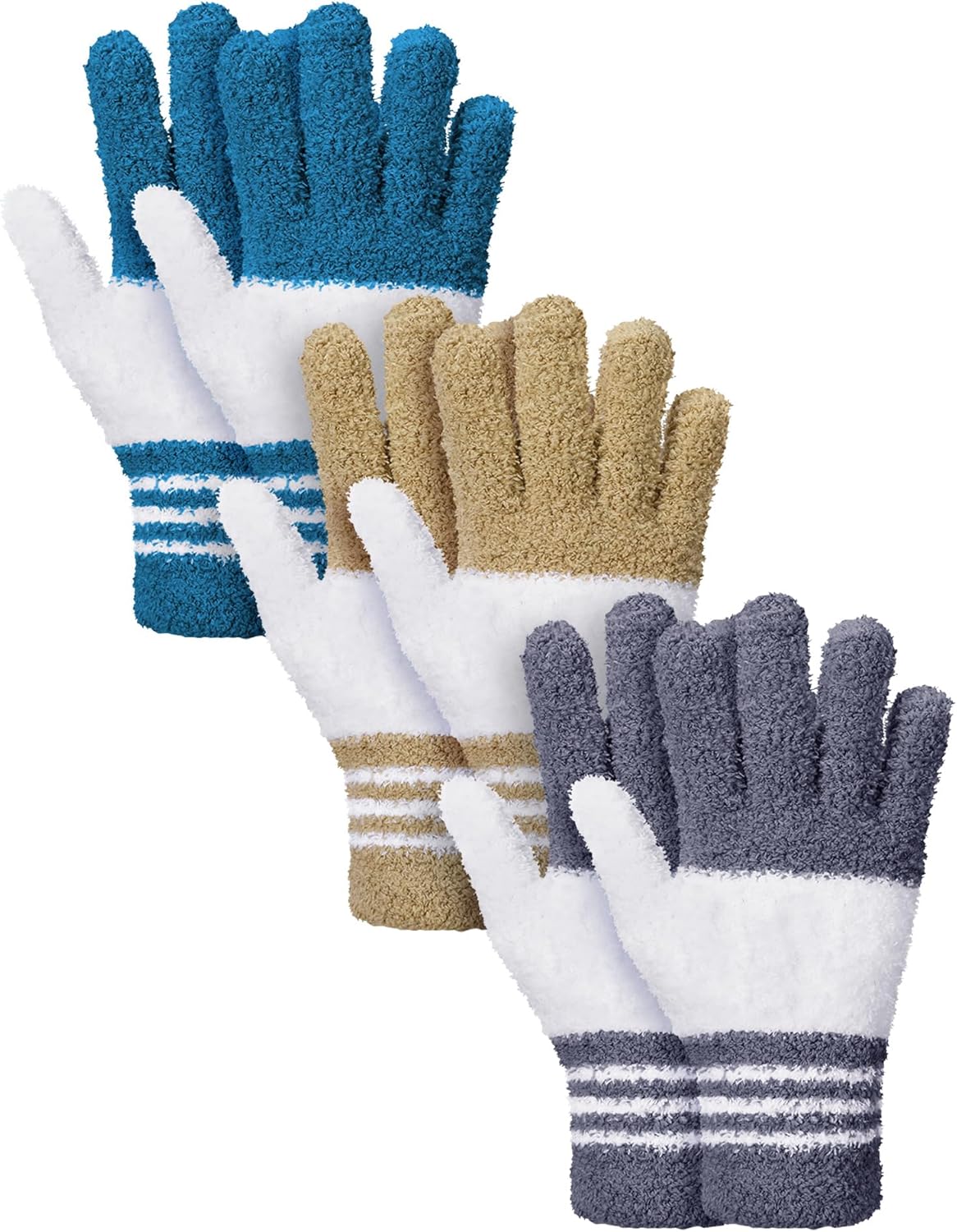Patelai 3 Pairs Microfiber Plant Dusting Gloves Leaf Cleaning Gloves for Indoor Plants, Blinds, Furniture, House (Large,Dark Blue, Gray, Khaki, White)